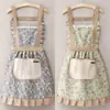 Vestido de Princesa Pastoral Delantal de Lona Cocina Cocinar Ropa de Moda Protector Delantal de Cintura Elegante Catering Ropa de Trabajo Resistente a las Manchas
