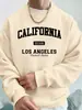 Moletom Masculino Estampado Los Angeles Califórnia Moletom de Gola Redonda de Inverno Estilo de Rua Lã Quente Solto Pulôver Roupa Casual