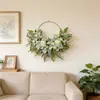 Corona de Anillo Metálico Cuatro Estaciones Transfronteriza con Hojas de Eucalipto Artificiales y Rosas Blancas Decoración para el Hogar Colgante para Puerta Decoración de Pared