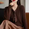 2026 Nuevo Pañuelo de Seda con Cuello en V Otoño e Invierno Tallas Grandes Ropa de Punto Prenda Base para Mujer Elegante Lujo Ligero Ropa de Mujer Top Suéter