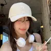 Boné de Baseball Bordado com Letra Bege para Mulheres, Estilo Coreano Versátil Protetor Solar Chapéu de Aba Curva Emagrecedor de Rosto Tendência