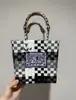 Cesta de Legumes Colorida Cesta de Plástico Tecida Xadrez Fresco Bolsa de Mão Bolsa de Palha Tecida Casual Padrão Xadrez Bolsa de Praia à Beira-Mar