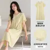 Pijama de Algodão Puro para Mulheres, Camisola de Verão de Manga Curta com Bojos, Vestido de Comprimento Médio Estilo Novo 2026 Que Pode Ser Usado Fora de Casa como Roupa de Casa de Verão