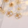 Novos Brincos de Agulha S925 Moda Estilo Coreano Brincos Florais Delicados com Pérola Estilo Minimalista Brincos de Luxo Leve Femininos