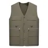 Colete de Camada Única Estilo Novo para Primavera e Outono para Homens de Meia-Idade e Idosos, Colete de Pesca Casual com Múltiplos Bolsos para Pai, Tamanho Grande