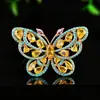 Broche Mariposa Hueca de Cristal Amarillo Imitación Turquesa, Pin Mariposa Grande de Tentáculos de Diamante Rosa, Broche para Vestido de Banquete al por Mayor