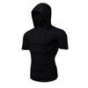 Camiseta de hombre de estación independiente para jóvenes, color sólido, con capucha y máscara, camiseta deportiva ajustada para hombre con cordones