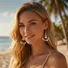 Pendientes de Verano Dopamina Estilo Vacaciones Oceánicas Transfronterizas Europeas y Americanas con Forma Irregular de Estrella de Mar, Concha y Grava de Colores