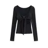Ds25134-25 Novo Estilo Outono Americano Puro Desejo Garota Quente Sexy Laço Cintura Camisa Básica Manga Longa Camiseta