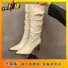 Botas Longas de Salto Agulha da Moda para Mulheres Outono e Inverno 2025 Novas Botas Altas de Salto Alto Bico Fino Retrô para Mulheres