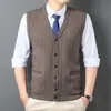Cardigan de lã masculino de meia-idade, camada interna de malha casual da moda, colete masculino, colete de tricô para homens
