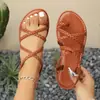Sandalias Planas Nuevas Shein2025 Aliexpress Europeas y Americanas Transfronterizas Sandalias Romanas Cruzadas Tejidas para Mujer