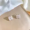 Conjunto de Moda Transfronterizo Incrustado con Circonita Collar y Pendientes Conjunto de Dos Piezas Trébol de Cuatro Hojas Completamente Diamantado Versátil Joyería de Lujo Ligero