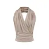 Nuevo Top Corto Sexy de Otoño Temprano 2025, Sexy, Espalda Descubierta, Cuello en V Profundo, Halter, Sin Mangas, Camisola, Cintura Alta