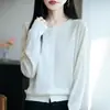 Cárdigan cómodo de punto fino, corte holgado, adelgazante, ropa exterior casual para mujer de principios de otoño, lana fina, manga larga, cuello redondo, estilo transfronterizo
