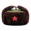 Chapéu Lei Feng Espesso e Quente Chapéu de Couro para Serviço Insígnia Verde Militar Resistente ao Frio Preto Segurança Chapéu de Inverno Homem Soviético