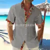 Camisa de manga corta tipo cárdigan para hombre, estilo playero hawaiano, con solapa y tapeta de color en contraste, 2023
