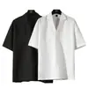 Camiseta Casual Japonesa de Manga Corta Cuello de Camisa Primavera y Verano Nueva Color Sólido Holgada Talla Grande Perezoso Estilo Harajuku BF Top