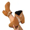 Comercio exterior transfronterizo, botines de tacón grueso para mujer de talla grande, nueva colección otoño/invierno 2026, estilo europeo y americano, botines de moda con lentejuelas y cremallera lateral