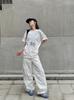 2025 Jinpu Ropa Pantalones de Paracaidista para Mujer Verano Nuevo Estilo Pantalones Nicho Holgados Más Fáciles de Combinar Cordón Casual Pantalones de Pierna Ancha
