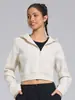 Nuevo traje deportivo cálido de forro polar para correr de otoño e invierno para mujer, chaqueta corta con cremallera de ajuste holgado, conjunto de yoga y fitness