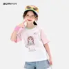 Camiseta de manga corta para niña 2026 verano nuevo estilo top versátil de bloques de color para niños mayores, ropa ligera de verano