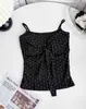 Camisola de lunares picante para mujer, prenda exterior de verano, corte ajustado, versátil, con copas en el pecho, hermoso diseño en la espalda, sin mangas, y se puede usar como capa base