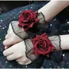 Diablo lolita Renda Manga de Pulso Feminina Vinho Rosa Manga de Vestido Flor de Pulso