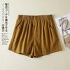 Foto Real de Shorts Florais Cor de Abóbora para Mulheres Baixas, Verão Soltos Emagrecedores Cintura Alta Linha A Casuais Versáteis Hot Pants