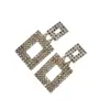 Moda Transfronteriza Elegantes Exagerados Geométricos Calados Cuadrados con Pedrería Pendientes Aleación Súper Brillante Estilo Simple Diario para Mujer