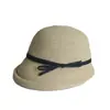 Chapéu de Palha Estilo Hepburn Feminino Simples Retrô Dobrável Chapéu Bacia Laço Artístico Pescador Chapéu de Sol Casual Fresco