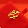 Anillo de Oro Arena Emulación 24K de Alta Imitación Moda para Mujer Combinable Trébol de Cuatro Hojas Anillo Abierto Productos de Bienestar en Vivo