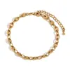 Moda europea y americana nicho frío alto temperamento calzado acero inoxidable chapado oro 14K diseño grano de café tobillera mujeres