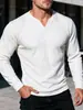 Comercio electrónico transfronterizo, moda masculina europea y americana, camiseta de manga larga de punto gofrado de color liso con cuello en V, informal de otoño para exteriores, para hombre