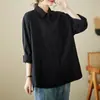 Toma Real de Camisa de Algodón Lavado Artístico Retro Original Oversized Holgada Adelgazante para Mujer, Estilo Nuevo con Cuello de Solapa y Diseño de Botones