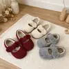 Sapatos de menina sapatos peludos estilo princesa sapatos de algodão com veludo extra laço 2026 Sapatos de outono para crianças sapatos de algodão de duas camadas para bebê menina
