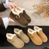 Botas de Neve Integradas de Couro Genuíno e Pelo para Mulheres, Antiderrapantes de Inverno, Forradas com Fleece, Espessadas, Quentes, Sapatos de Algodão Peludos, Sapatos Birkenstock de Calçar