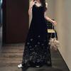 En StockVestido Hua Ben Xi de Terciopelo con Encaje Bordado Otoño 2026 Nuevo Elegante y Estiloso Vestido de Tirantes