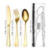 Venta caliente transfronteriza 304 acero inoxidable cuchillo, tenedor, cuchara, palillos traje de vajilla bolsa de PVC conveniente juego de cuatro piezas de vajilla portuguesa