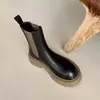 Botines Cortos de Piel Genuina, Botas de Suela Gruesa, Botas de Suela Gruesa, Botines Chelsea Elásticos de Media Caña con Efecto Adelgazante, Botas Individuales de Punta Redonda para Mujer para Primavera y Otoño