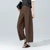 Calças Femininas de Verão Finas Cropped de Perna Larga, Linho Tencel, Cintura Alta, Corte Reto, Fluido, Fresco, Estilo Old Money, Casual, Tamanho Plus