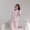 Puro Algodão Sem Marca Estilo Tendência Nacional Roupa de Casa para Homens, Conjunto de Pijama de Gaze Dupla Camada Respirável de Manga Longa para Mulheres, Primavera