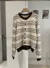 KEKEZOON suéter de punto a rayas color block con cuello redondo cárdigan de manga larga 2026 nuevo suéter estilo coreano top 8808