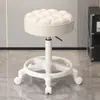 Taburete con Ruedas, Taburete Redondo Giratorio Ajustable para Salón de Belleza, Taburete de Trabajo para Peluquería y Salón de Uñas, Silla con Respaldo, Triple Protección, Piel de Microfibra