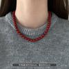 Collar de Perlas de Imitación Rojas Ankora Shijia Estilo Retro de Hong Kong Perla Roja Elegante Sentido Superior Hebilla de Olla Cadena de Lana