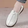 Zapatos de Mujer Capa Superior Piel de Vaca Nuevos Zapatos Hechos a Mano Cómodos Cuero Genuino Zapatos para Madres Suela Suave Boca Profunda Zapatos de una Sola Pieza Planos Cuatro Estaciones Zapatos de una Sola Pieza