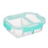 Recipiente rectangular de vidrio de borosilicato alto con partición para conservar la frescura, apto para microondas, lonchera sellada a prueba de fugas, tres opciones de sabor no mezclado