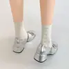 Zapatos Mary Jane plateados de moda versátiles 2026 con lazo ligeros para mujer, para combinar con vestidos