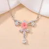 Collar Alas de Ángel Flor Pequeña Gota de Agua Circonita Microincrustada Accesorios de Collar para Mujer Lujo Ligero Temperamento Sensación de Alta Gama Accesorios de Collar