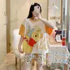 Pijama para Mujer Verano Manga Corta Shorts 2025 Nuevo Verano Lindo Dibujo Animado Oso Fresa Se Puede Usar Fuera de Casa Ropa